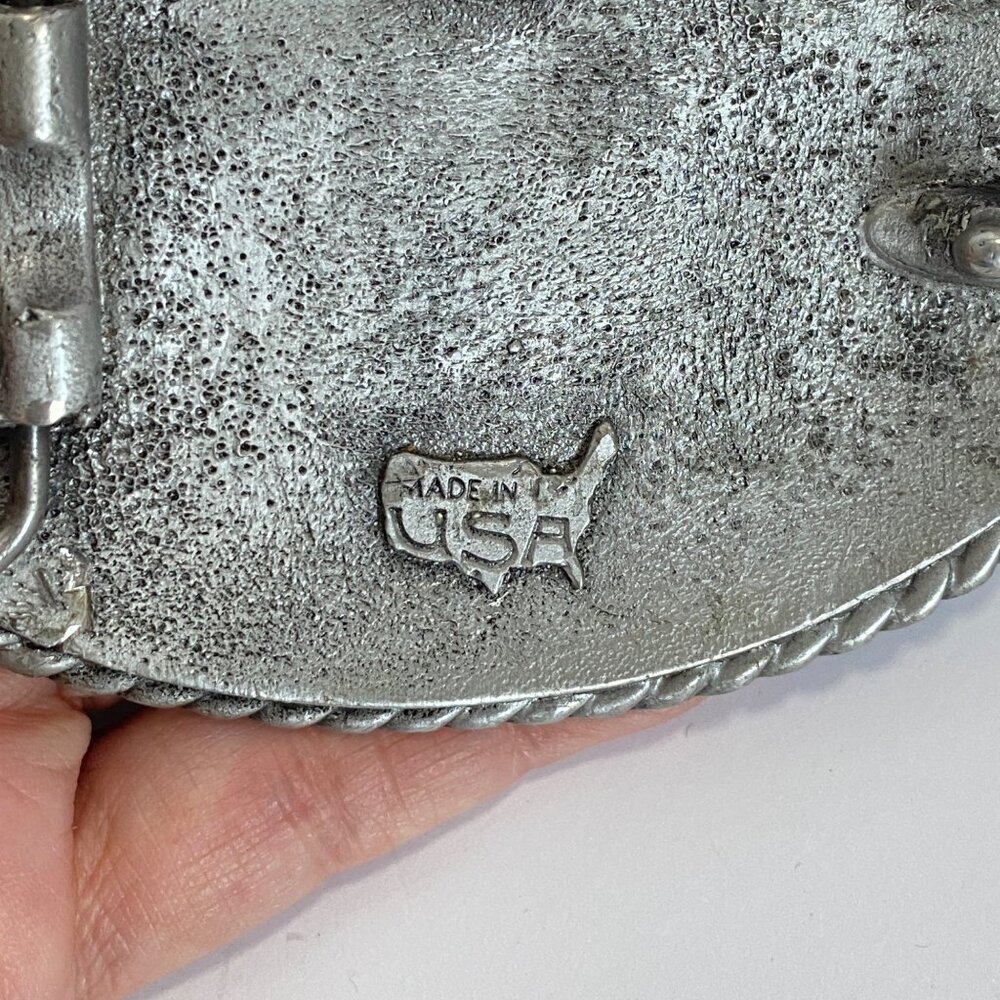 Rodeo Rider Colorado Silver Star Bucking Bronco USA Pewter Copper Belt Buckle - Picture 6 of 8
